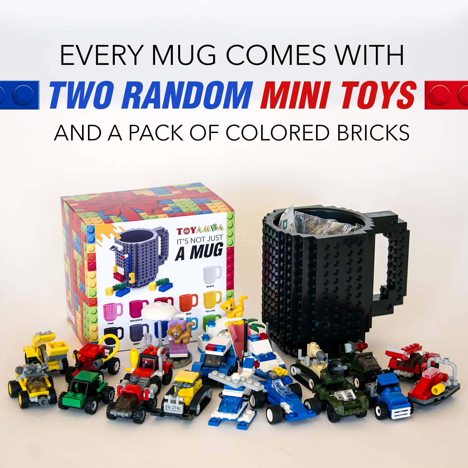 BPA-Free Building Block Cups for Kids - 16OZ Creative DIY Stackable Brick Mug (Black) - Perfect for Playtime, STEM Learning & Fun Party Favors