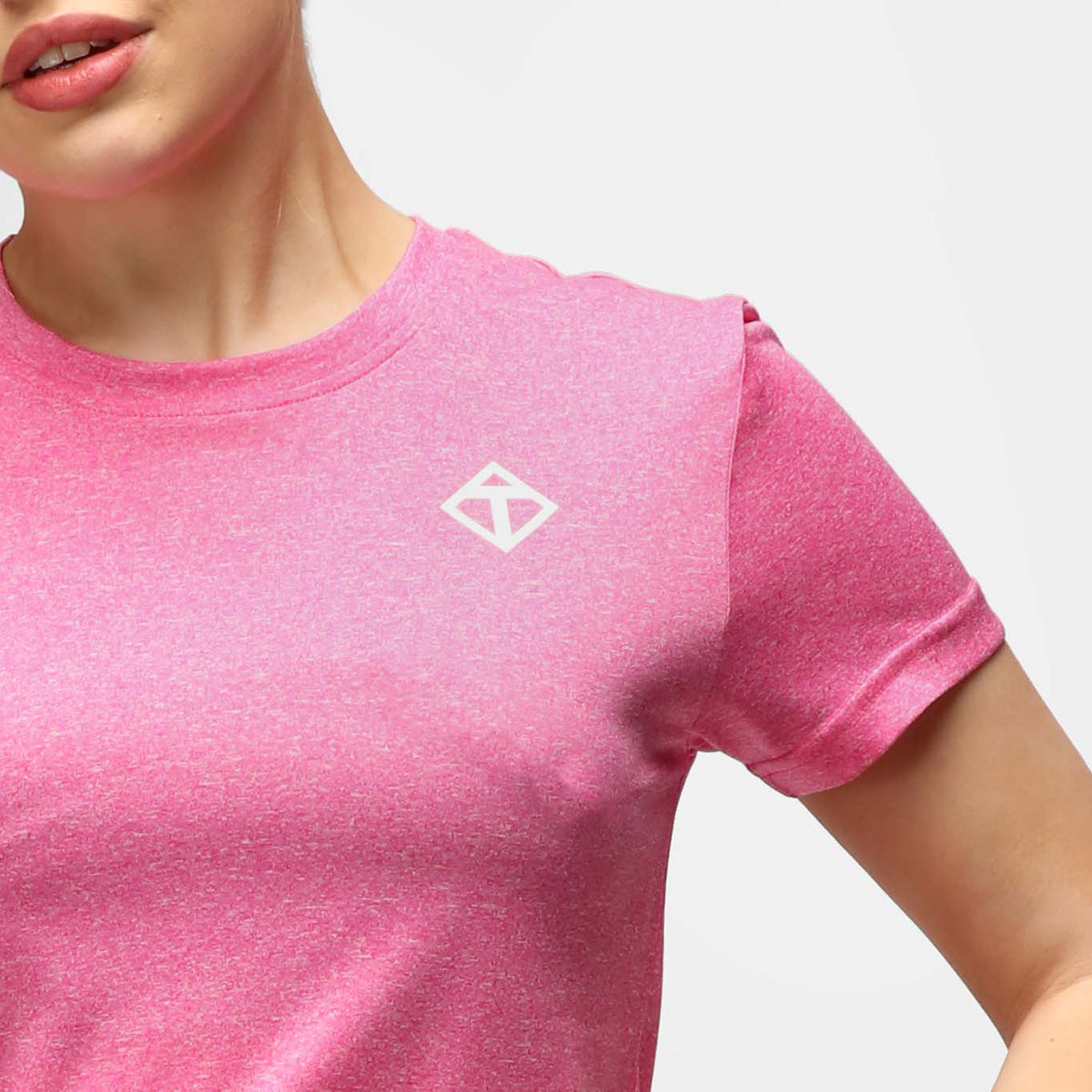 Pink Melange Diamond Women's Technical T-Shirt - Moisture Wicking, Breathable & Stylish for Workouts, Yoga & Casual Wear