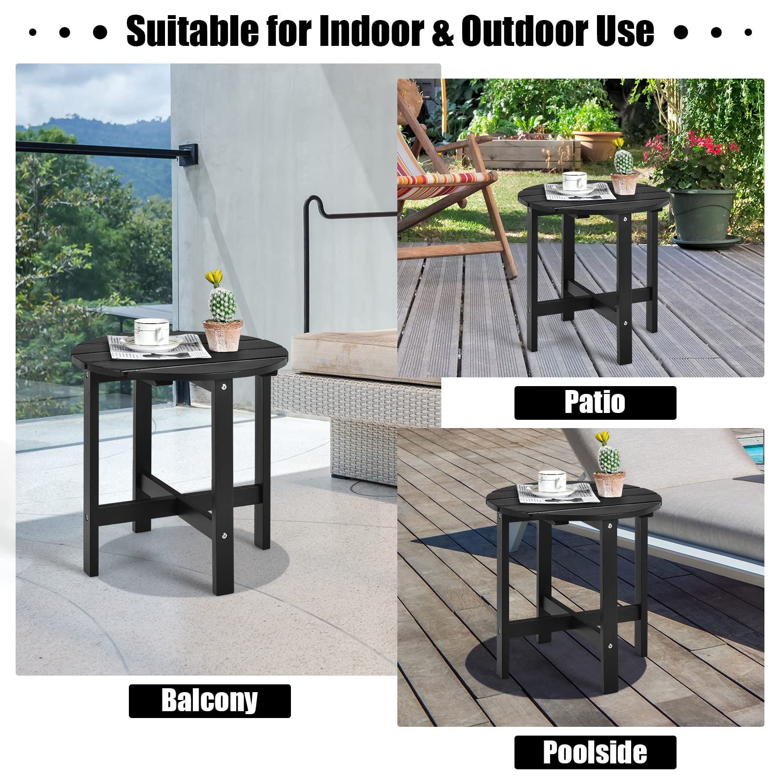Tangkula 18 Inch Round Outdoor Side Table - Weather Resistant Adirondack End Table for Patio, Lawn, Garden, Balcony & Backyard - Perfect for Coffee, Drinks & Decor (Set of 2, Black)