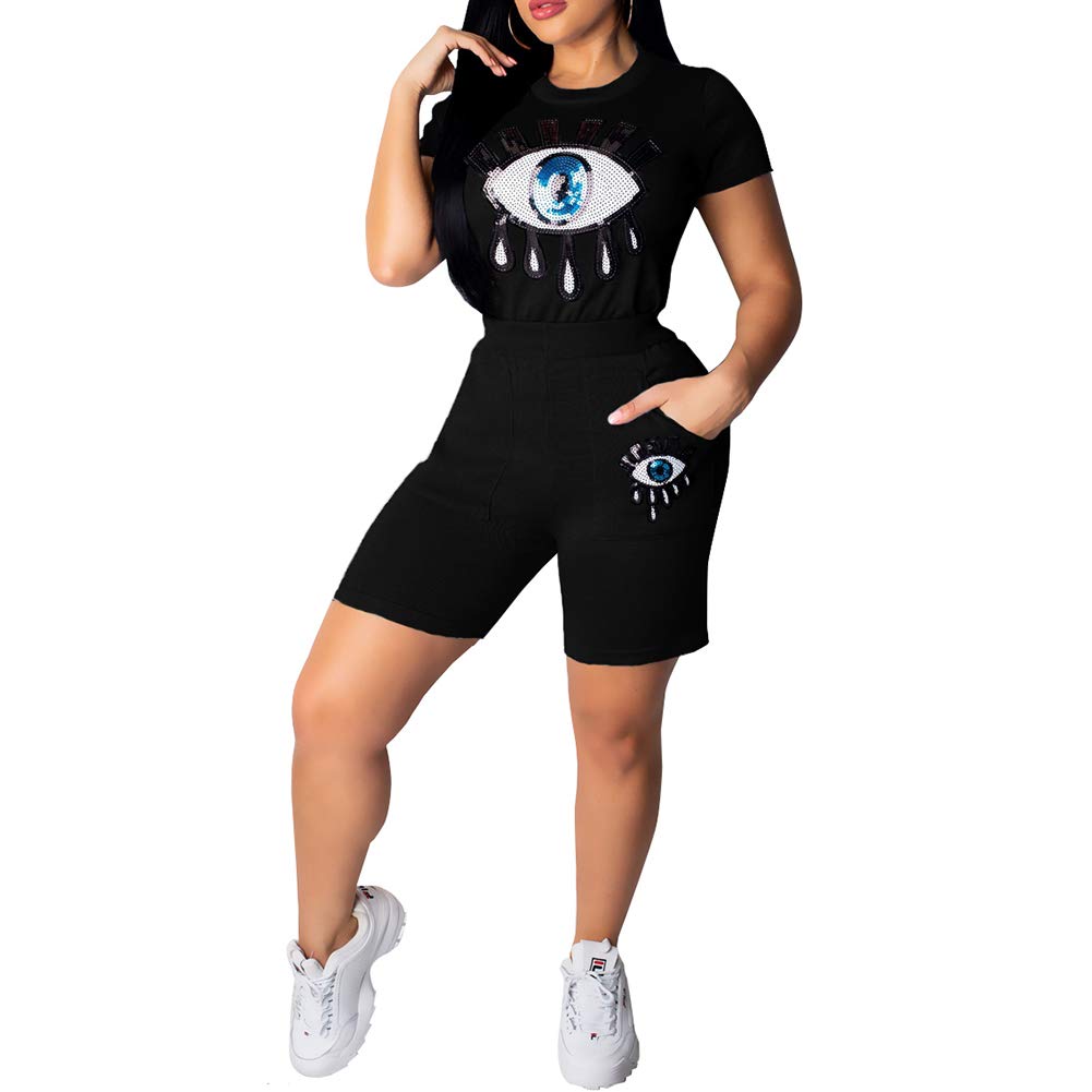 Women's 2 Piece Outfits - Fashion Casual Lip Print Round Neck Long Sleeve Tracksuit Jumpsuit Set for Workout, Lounge & Streetwear