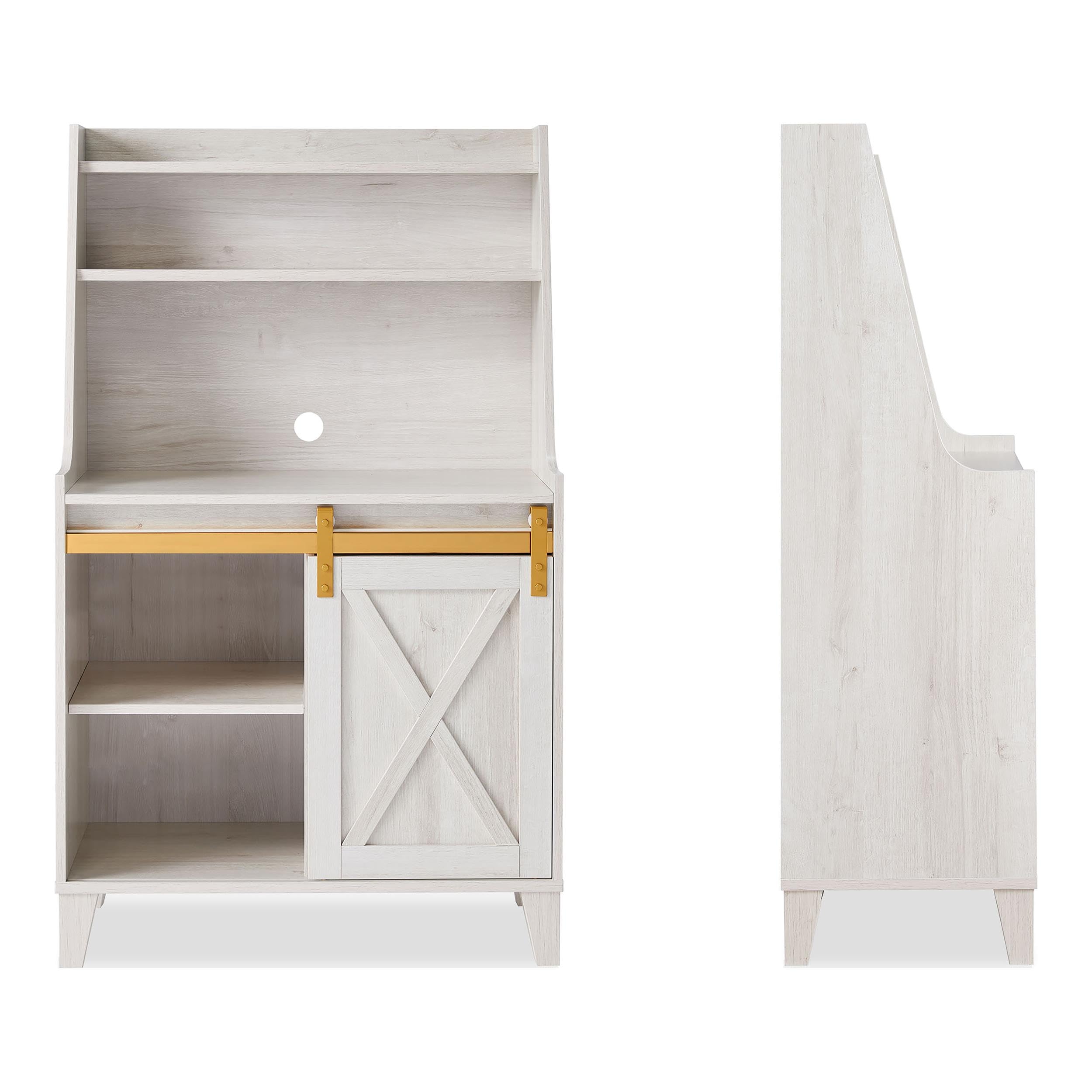Furniture of America White Oak Baker Rack with Sliding Door - Solid Birch Wood Kitchen Storage Shelf for Pantry, Dining Room & Home Organization