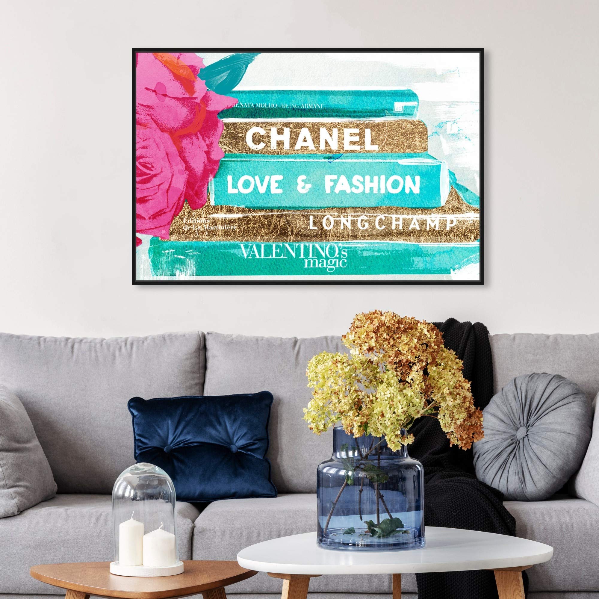 Oliver Gal Artist Co. 'Ideals of Style' Framed Wall Art - 36x24 Inch Fashion Glam Canvas Print in Blue & Gold | Elegant Home Decor for Living Room, Bedroom & Office