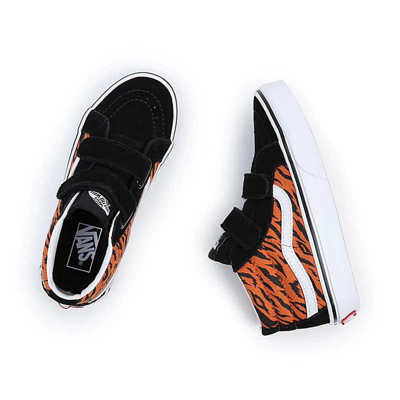 Vans SK8 Mid Reissue V Tiger Sneakers - Orange/Black/White - Youth Skate Shoes for Boys & Girls | Perfect for Skateboarding, Streetwear Fashion & Casual Wear