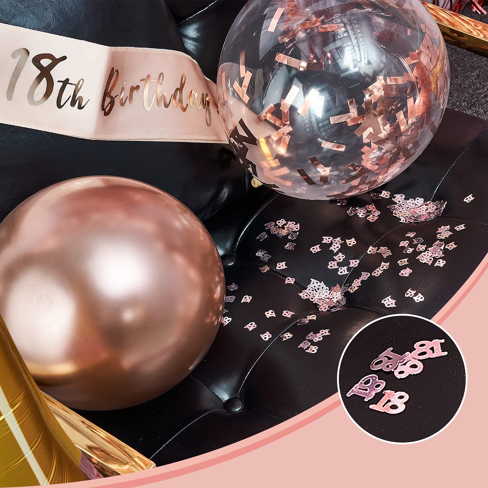 PartyWoo 18th Birthday Decorations Set - 29pcs Rose Gold Party Supplies with Happy Birthday Balloons, Number 18 Foil Balloons, 6.6ft Glitter Backdrop & Latex Balloons for Women's Milestone Celebration - Perfect for Sweet 18 Parties, Birthday Photoshoots & Surprise Decor