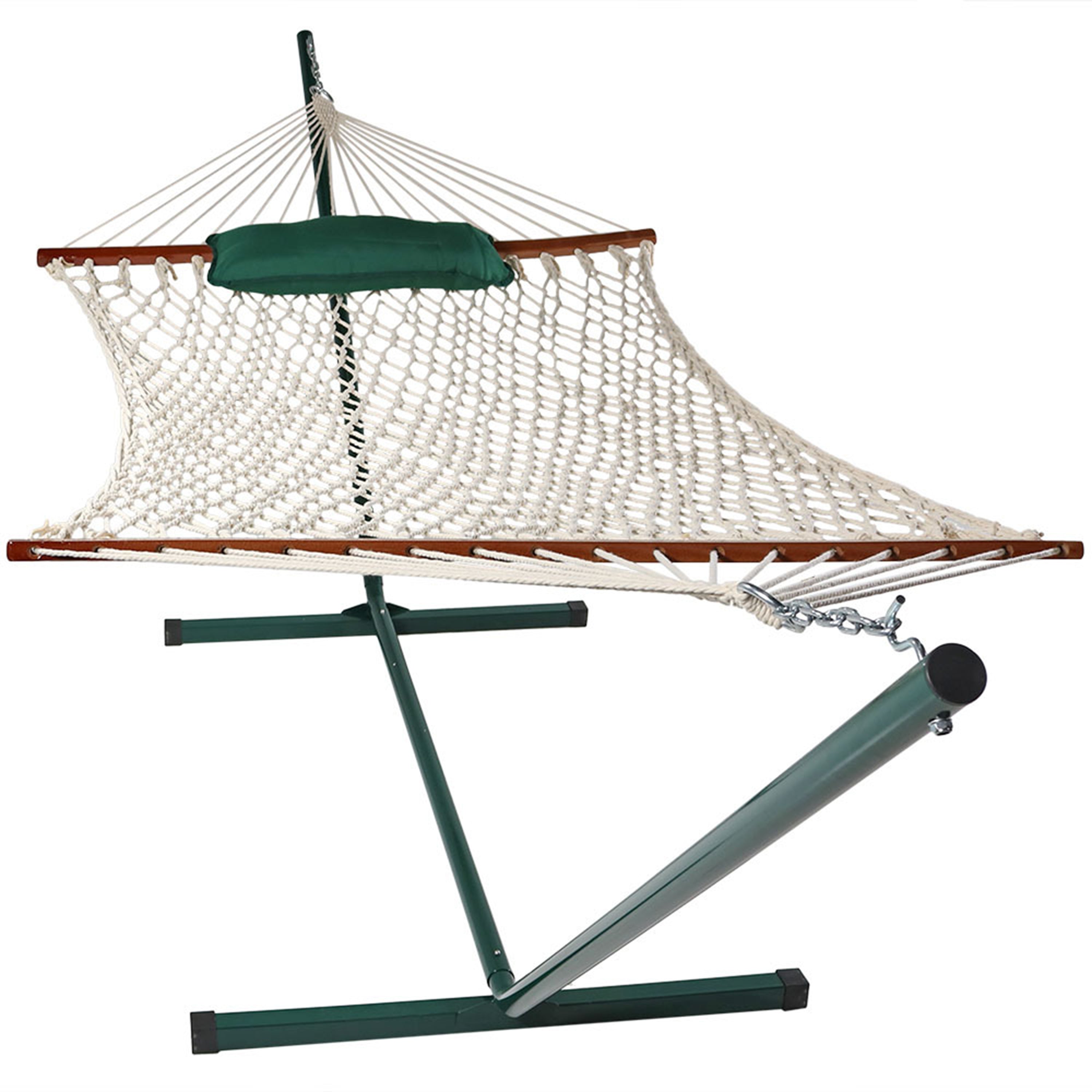 Premium Sunnydaze Rope Hammock with 12-Foot Steel Stand, Comfortable Pad & Pillow - Perfect for Backyard Relaxation, Beach Lounging & Outdoor Camping
