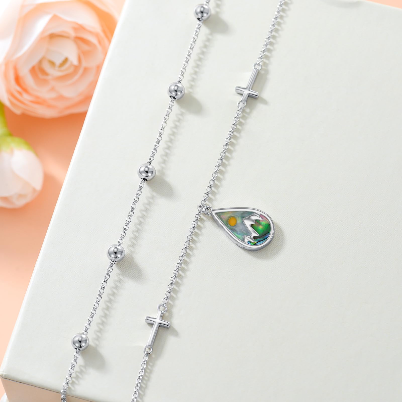 AOBOCO Mustard Seed Anklet for Women - S925 Sterling Silver Adjustable Christian Jewelry with Mountain Cross Charm - Inspirational Faith Anklet for Mother's Day, Birthday Gifts for Mom - Perfect for Church, Daily Wear & Special Occasions