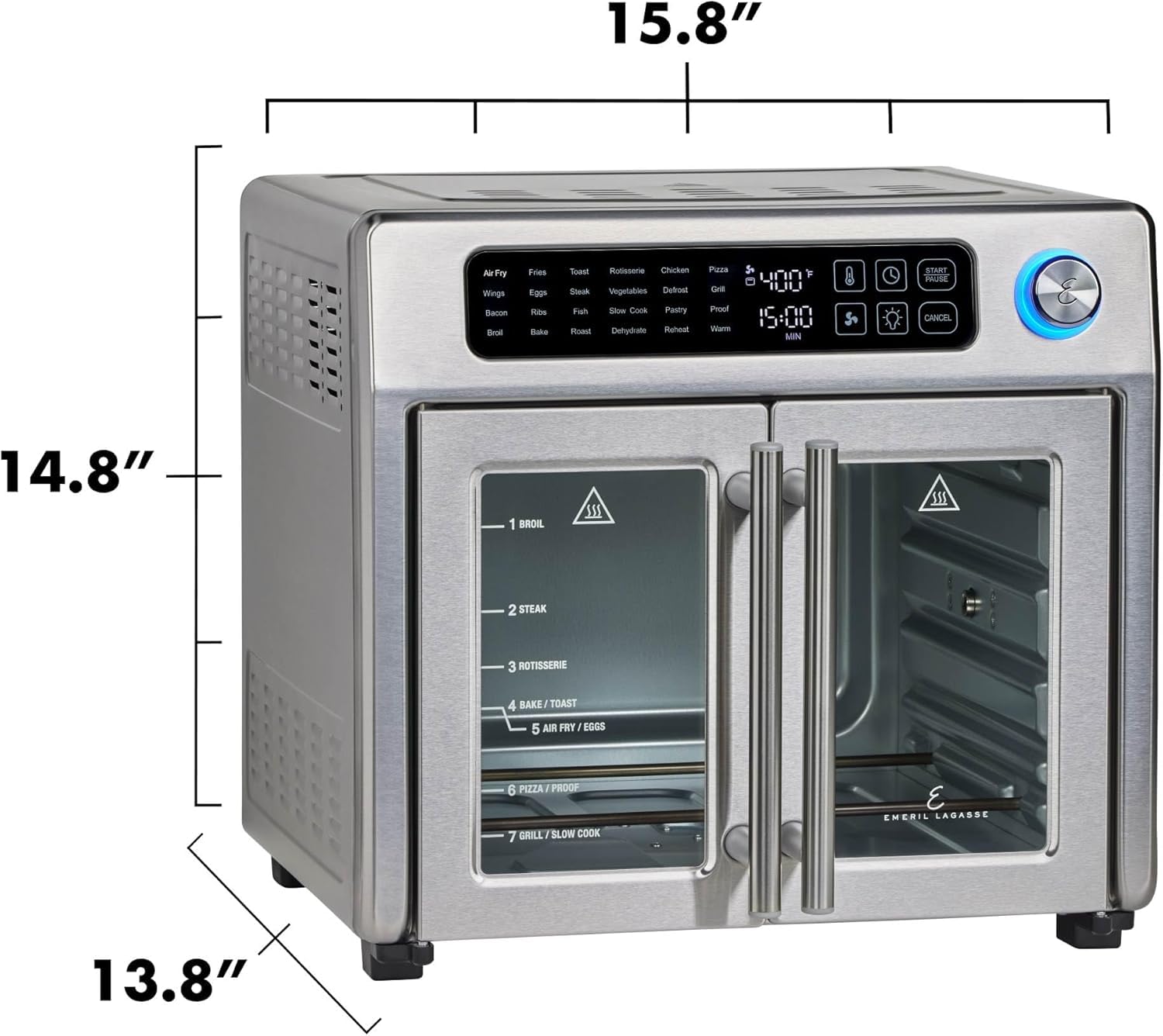 Emeril Lagasse 26QT Extra Large Air Fryer Toaster Oven Combo - 24 Cooking Functions with Digital Controls - Stainless Steel French Door Design - Includes 7 Accessories - Perfect for Baking, Roasting, Air Frying & Family Cooking