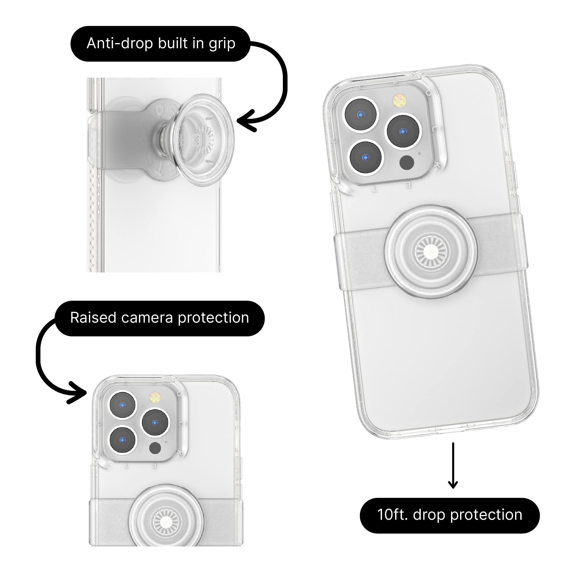PopSockets iPhone 13 Pro Case with Grip & Slide - Clear Protective Phone Cover for iPhone 13 Pro - Perfect for One-Handed Use, Selfies, and Secure Grip While Commuting