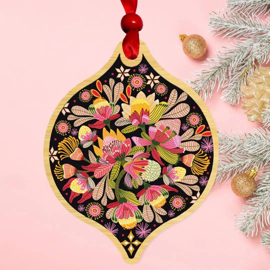 Wild Protea Christmas Flowers Bauble - Handmade Floral Ornament for Holiday Tree Decor, Festive Home & Gift