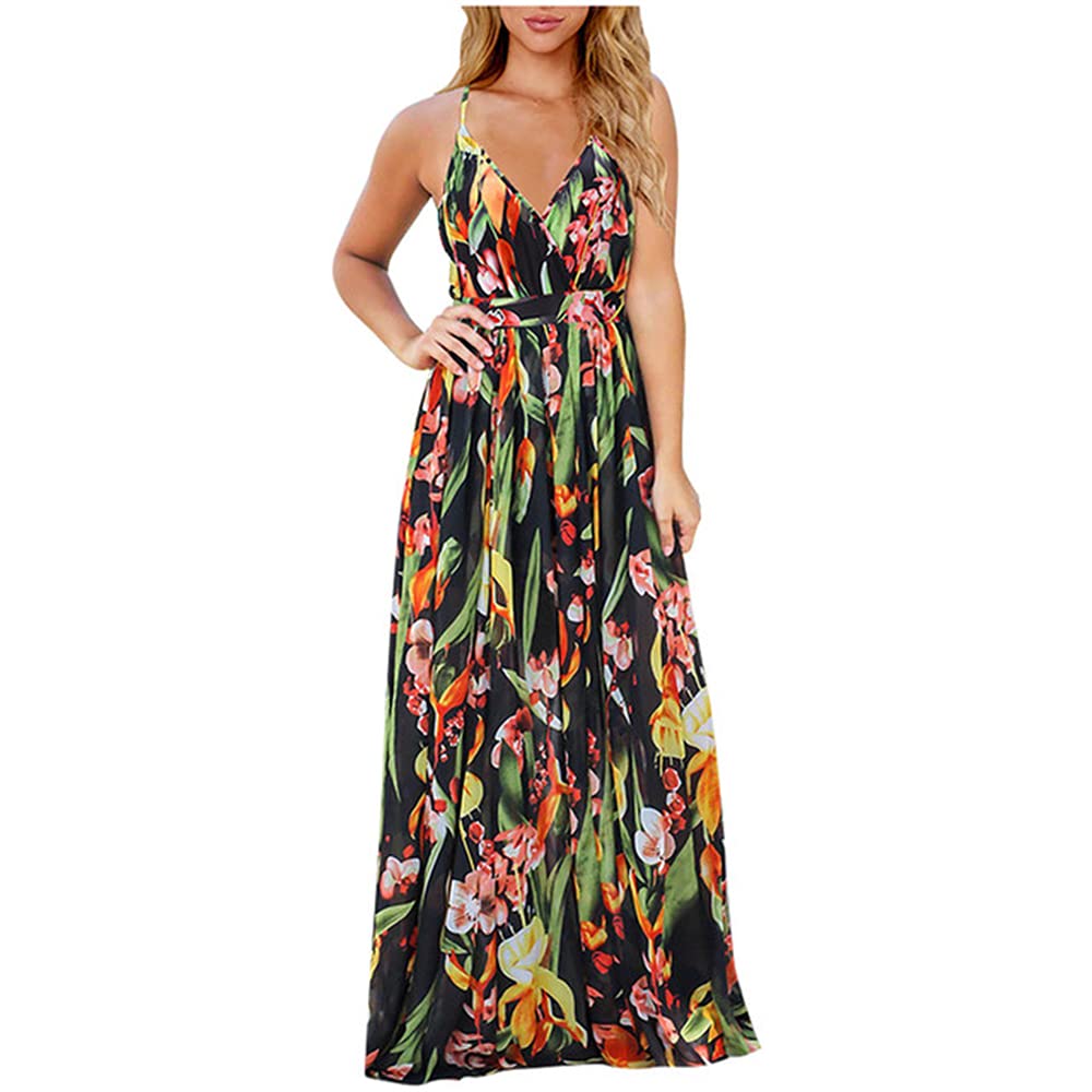 Bohemian Long Maxi Dress for Women - Asymmetrical Floral Summer Dress with Casual Neckline | Perfect for Beach Vacations, Music Festivals, and Summer Outings