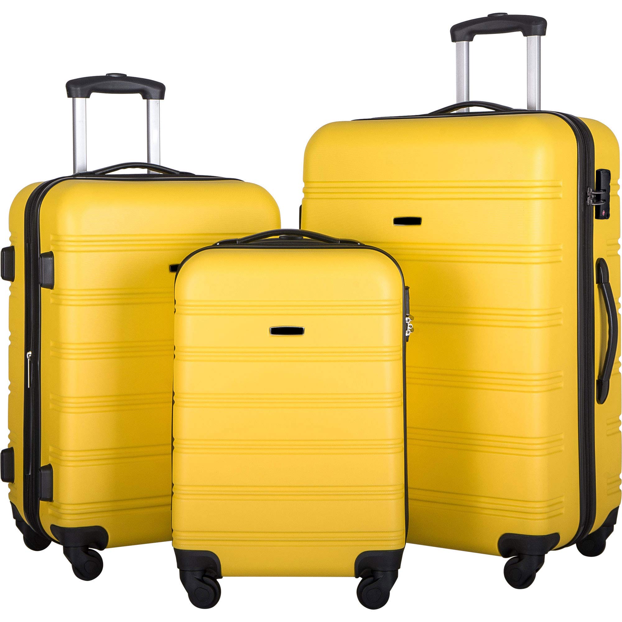 3-Piece ABS Hardshell Lightweight Luggage Set with TSA Lock - Yellow (20/24/28 Inch) | Spinner Suitcase for Travel, Business Trips & Family Vacations