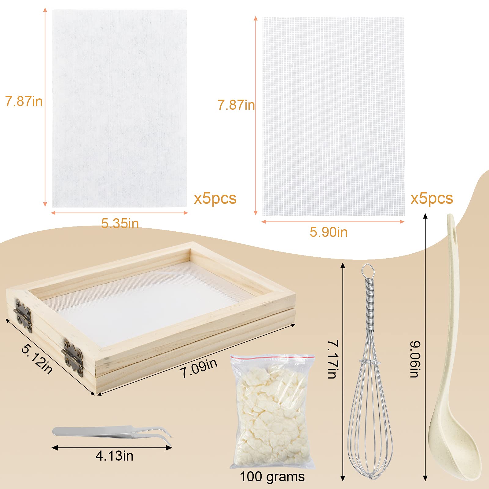 WANDIC DIY Paper Making Kit - Handmade Wooden Paper Mould with Spoon, Replaceable Mesh Cloth & Pulp - Crafting Screen Frame for Homemade Stationery, Scrapbooking & Art Projects - Perfect for DIY Gifts, School Projects & Creative Paper Crafts