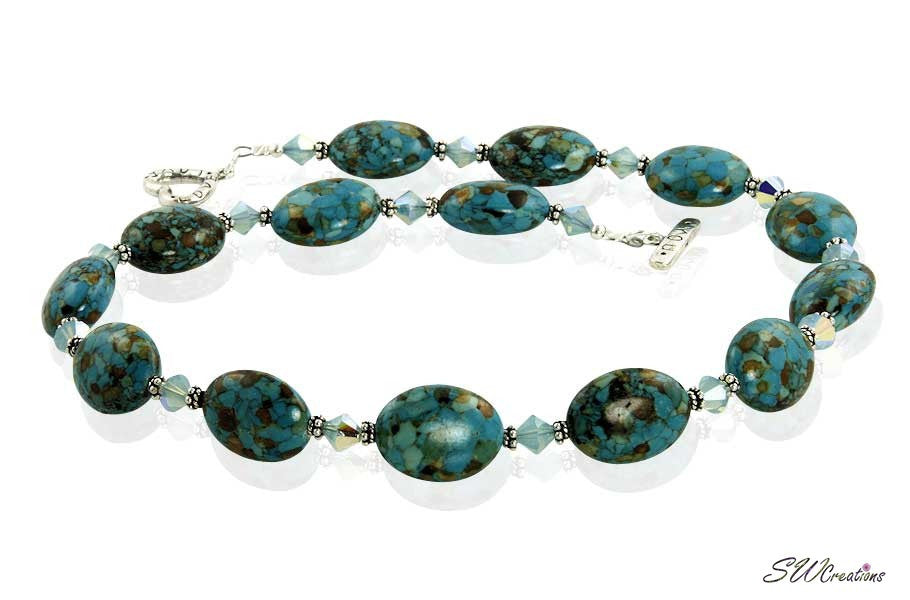 Handmade Mosaic Blue Turquoise Crystal Beaded Necklace for Women | Boho Chic Jewelry | Perfect for Weddings, Parties & Everyday Wear