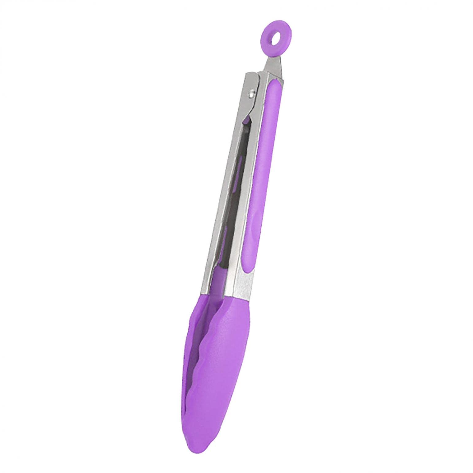 Premium 9-Inch Kitchen Tongs with Silicone Tips - Heat Resistant up to 480°F, Non-Stick 304 Stainless Steel BBQ & Cooking Tongs (Purple) - Perfect for Grilling, Flipping, Serving & Salad Tossing