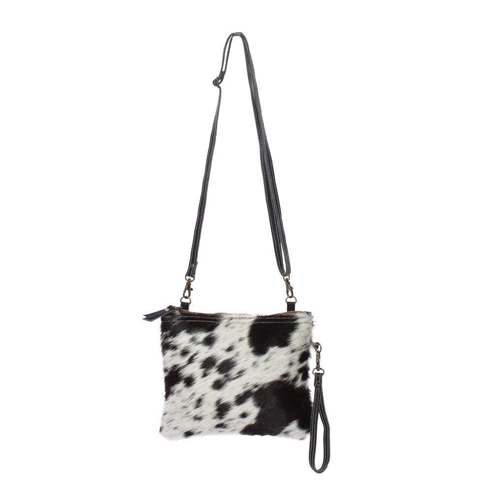 Myra Bag White & Black Cowhide Leather Crossbody Bag S-1172 - Stylish & Durable for Work, Travel & Everyday Use