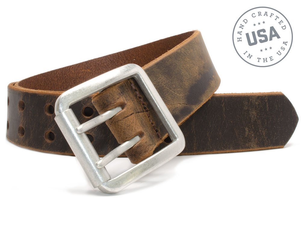 Premium Ridgeline Trail Belt - Genuine Full Grain Leather Belt with Nickel-Free Double Pin Buckle for Men | Durable & Stylish for Hiking, Outdoor Adventures & Everyday Wear