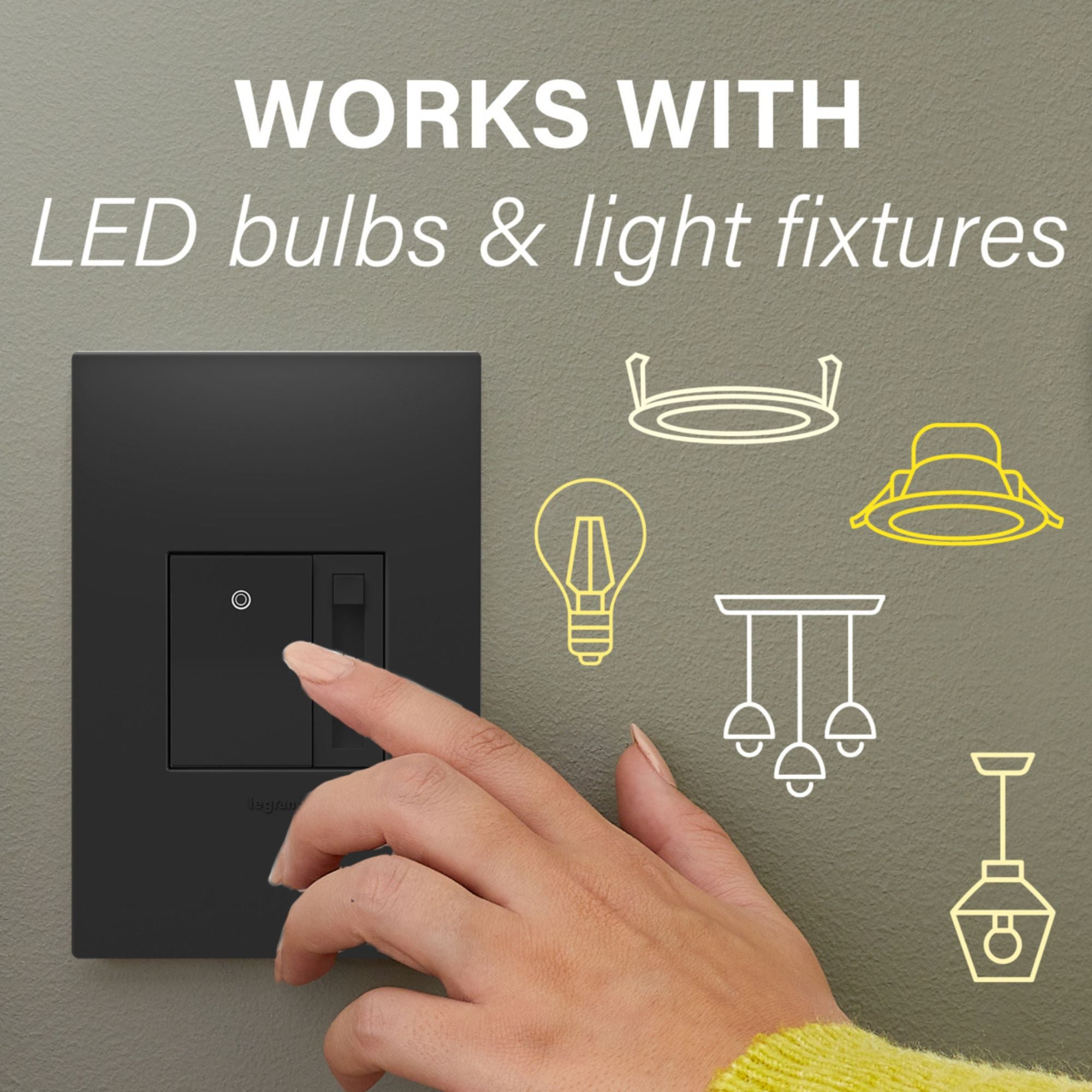 Adorne Paddle LED Advanced Dimmer Switch - 150W Single Pole/3-Way Compatible, Graphite Finish - Perfect for Bedroom, Living Room & Kitchen Lighting Control
