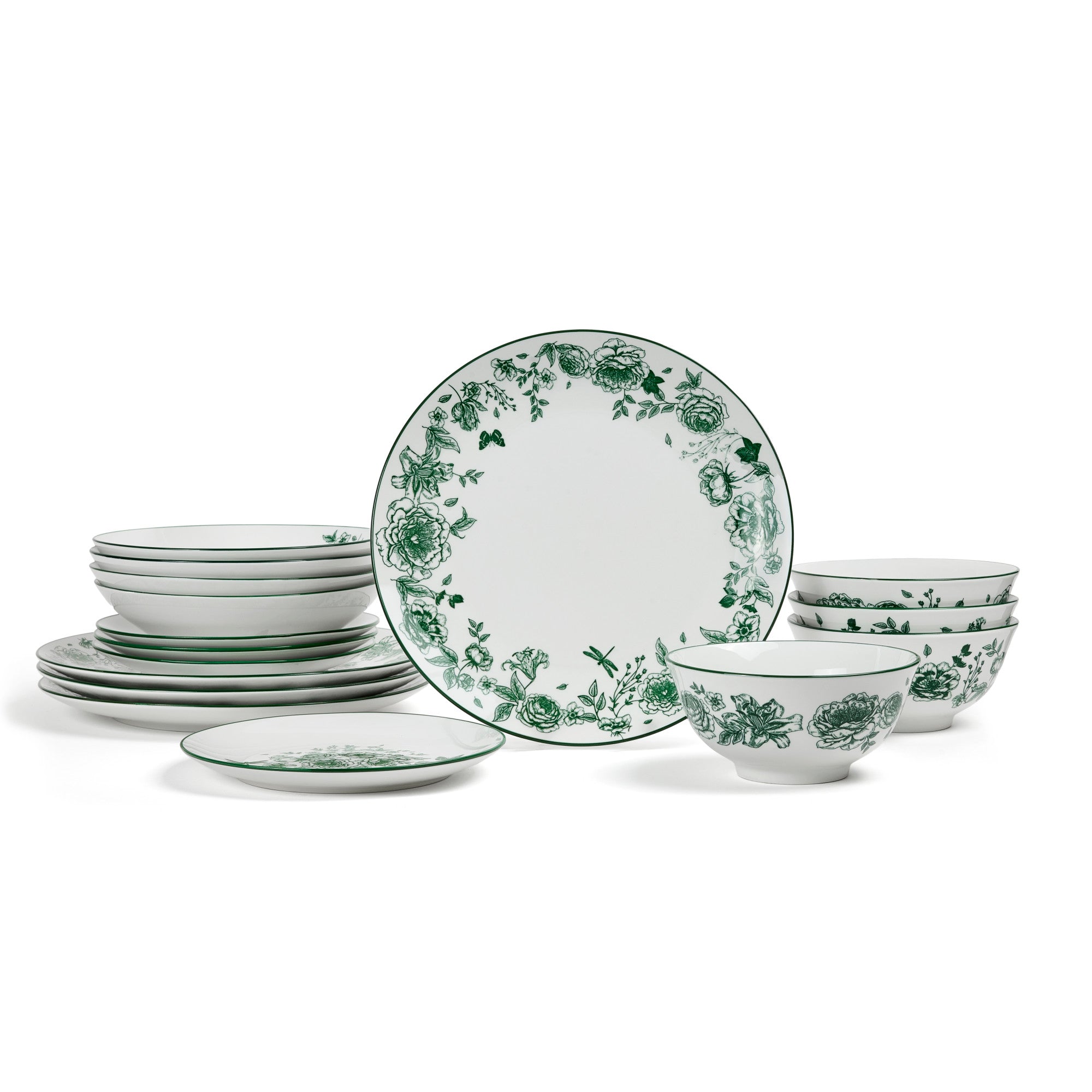 Premium Porcelain Dinnerware Set - Elegant Green Tableware for Fine Dining, Dinner Parties & Home Decor | 16-Piece Set
