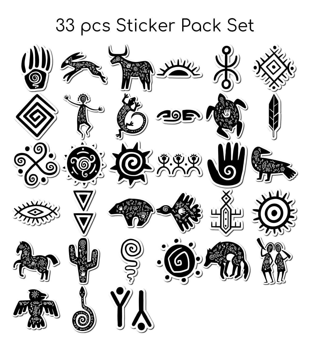 34 PCS Vinyl Stickers Pack - Native American Tribal Art Decals for Laptop, Bicycle, Planner, Luggage, Skateboard, Water Bottles & Notebook | Waterproof & Durable for Outdoor & Travel Use