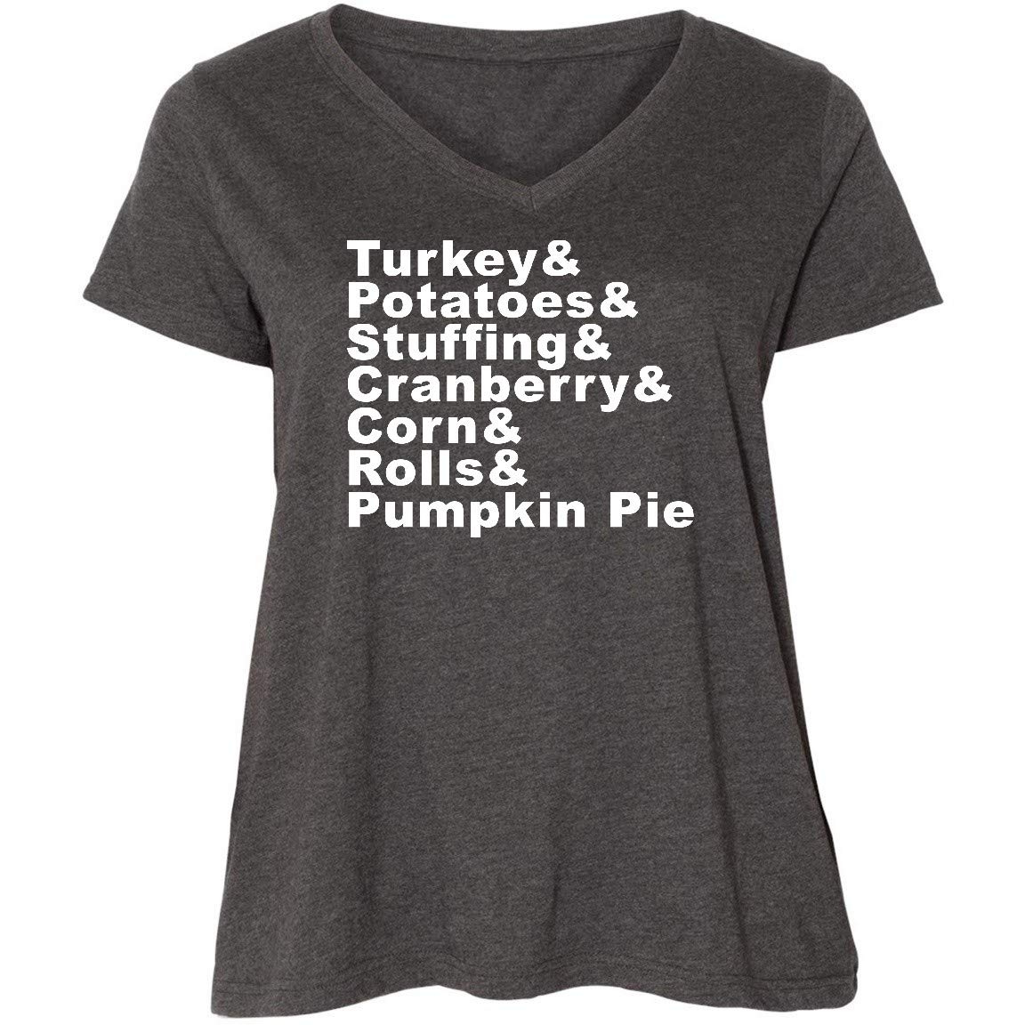 Inktastic Thanksgiving Turkey & Potatoes Graphic Women's Plus Size V-Neck T-Shirt - Comfortable Casual Wear for Holiday Gatherings & Family Events