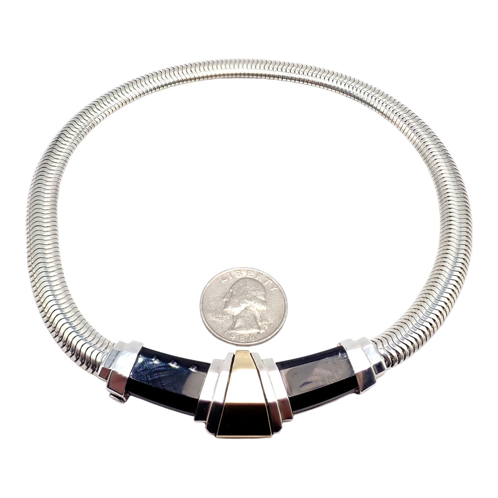 Authentic Vintage Cartier 18k Yellow Gold & Silver Art Deco Onyx Necklace | Luxury Jewelry for Women | Perfect for Weddings, Parties & Special Occasions