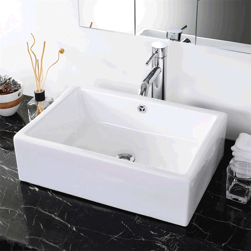 Aquaterior 20x14 Inch Modern Rectangular Porcelain Vessel Sink with Overflow & Drain - Perfect for Bathroom Vanity, Powder Room, or Guest Bath Installation
