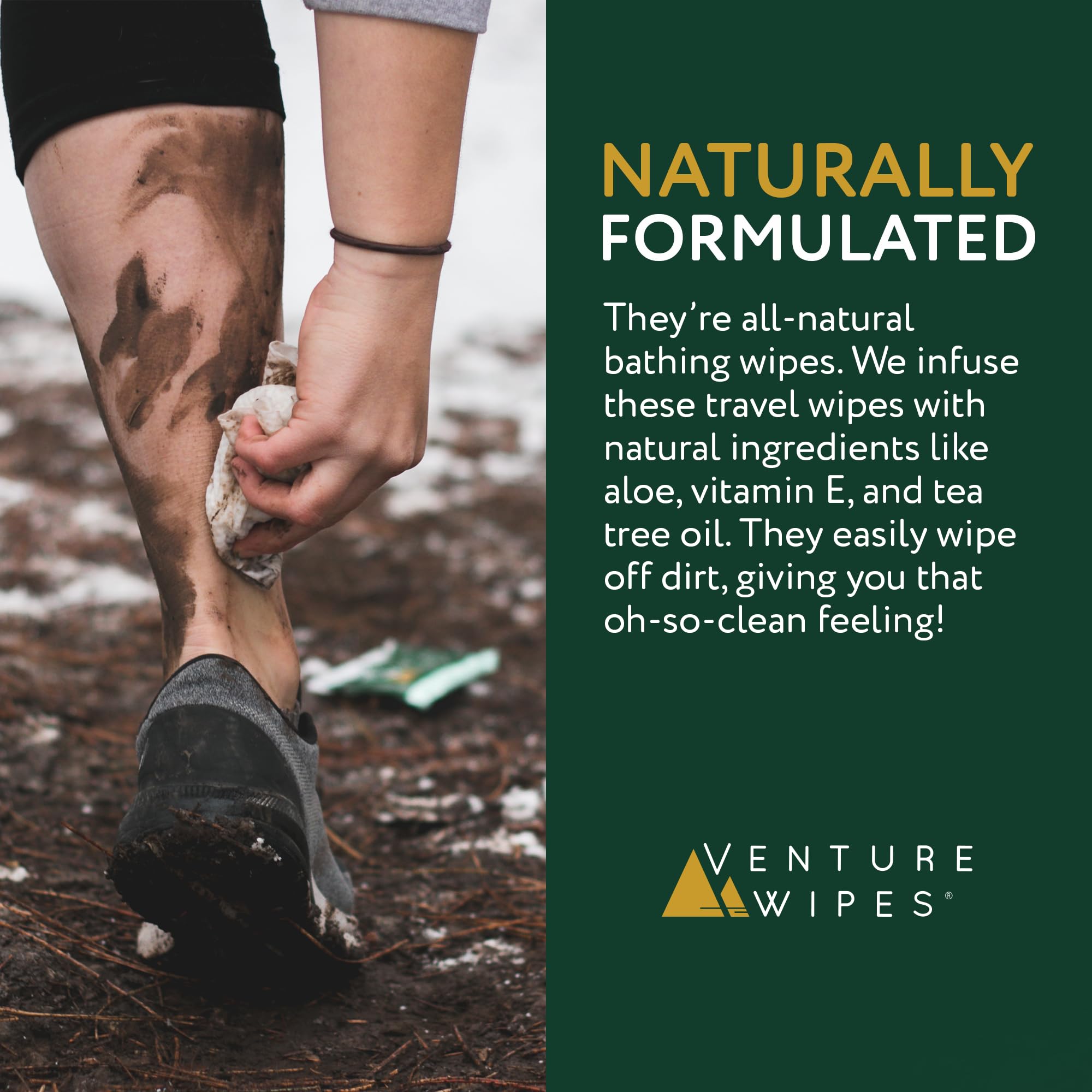 Venture Tea Tree Oil Body Wipes for Adults - Biodegradable Cleansing Wipes with Aloe & Vitamin E - Individually Wrapped - 10 Count - Perfect for Camping, Hiking, Travel & Outdoor Adventures