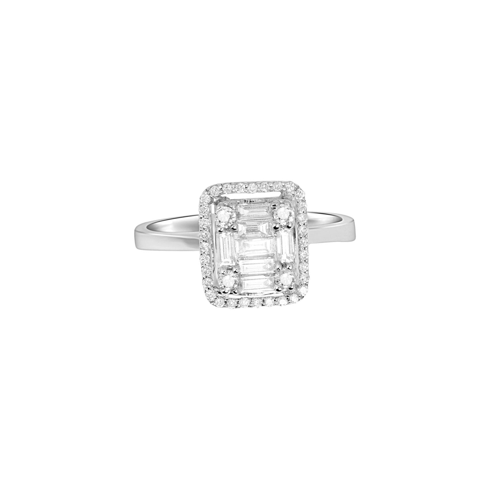 Emerald Cut Diamond Illusion Ring in 18K White Gold - Elegant Wedding Band & Anniversary Gift for Women
