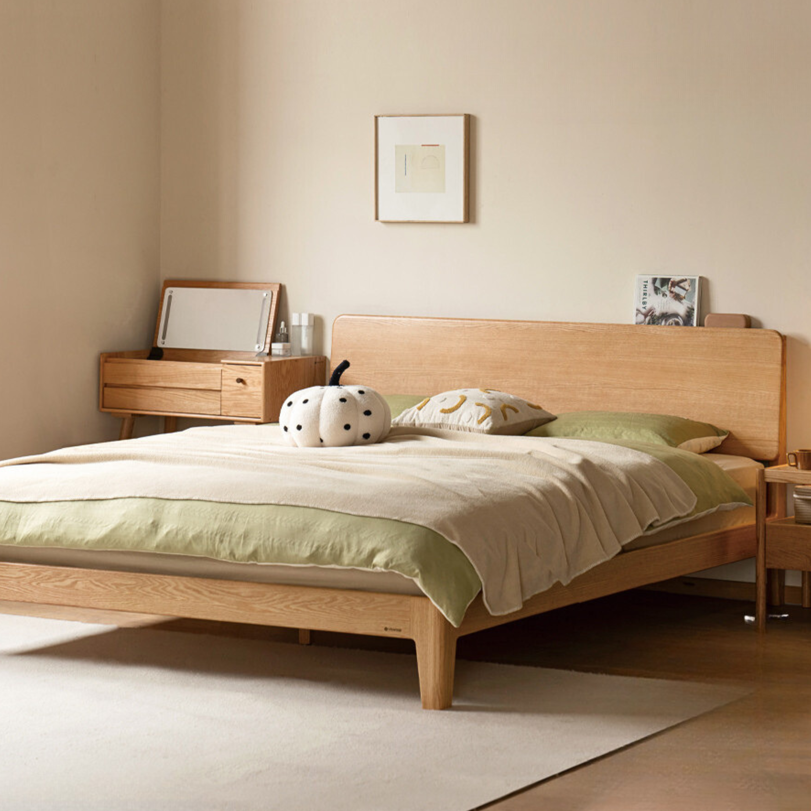 Solid Oak Wood High Headboard Bed - Queen Size, Rustic Farmhouse Style for Bedroom Decor - Perfect for Master Bedrooms, Guest Rooms & Cozy Retreats
