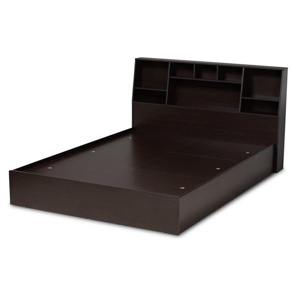 BOWERY HILL Modern Queen Size Dark Brown Wood Platform Storage Bed Frame with Underbed Drawers - Perfect for Small Bedrooms & Guest Rooms, Space-Saving Bedroom Furniture