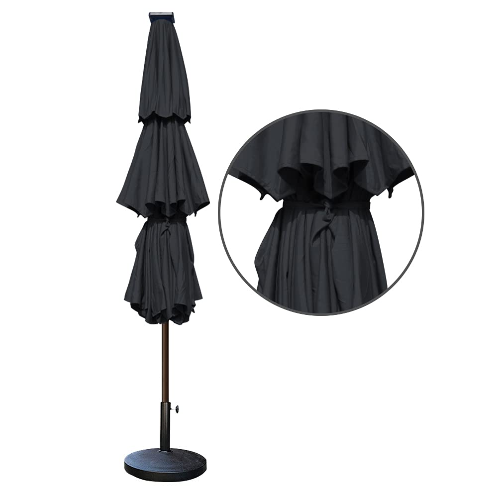 EliteShade USA 10-Year Fade-Resistant 9ft 3-Tier Solar Patio Umbrella with 80 LED Lights - Outdoor Market Umbrella with Ventilation for Garden, Poolside & Restaurant (Black) - Perfect for Backyard, Deck & Commercial Use
