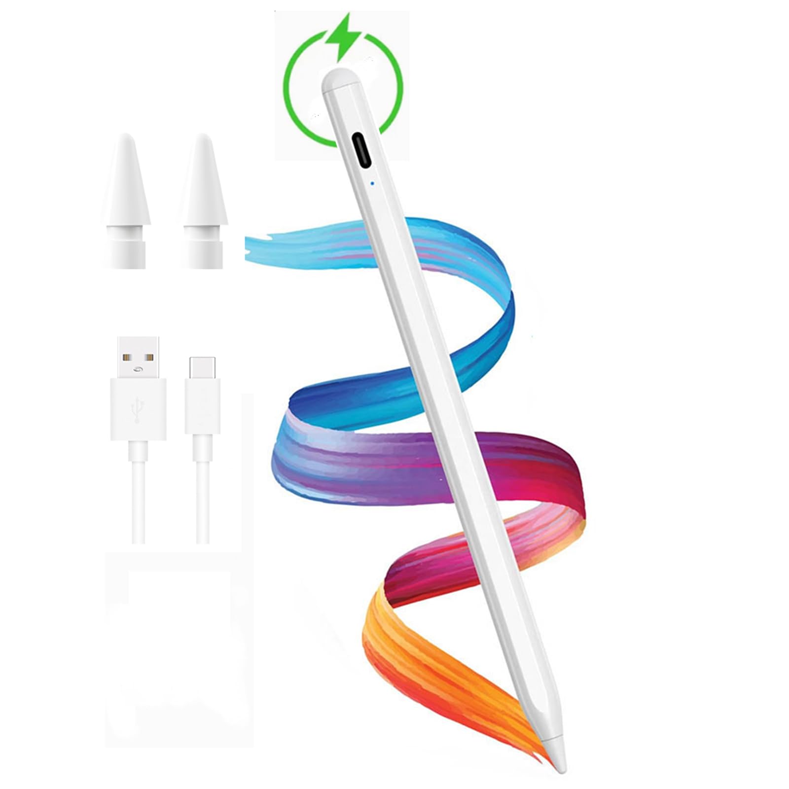 Fast Charging Stylus Pen with Tilt Sensitivity & Palm Rejection - Digital Art, Note Taking & Drawing - Compatible with iPad, Tablets & Touchscreen Devices