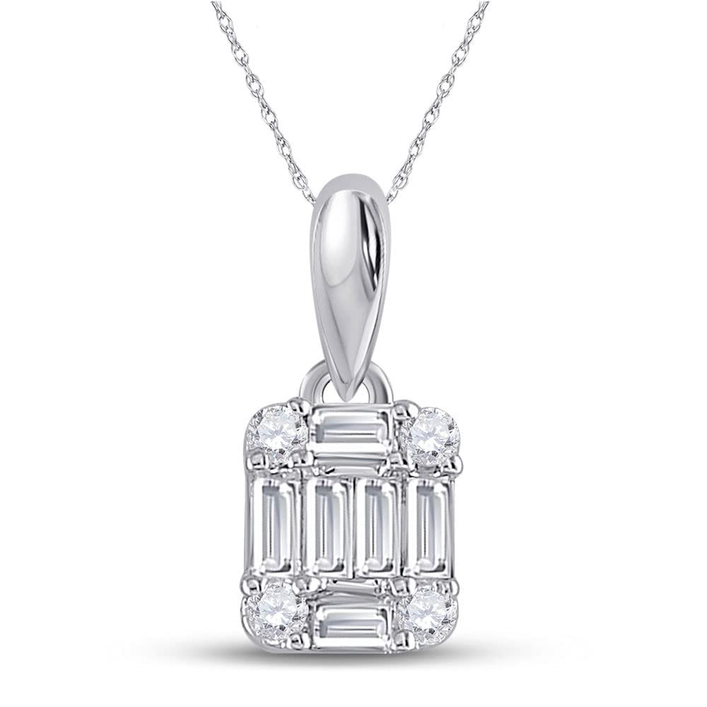 14K White Gold Women's Baguette Diamond Fashion Cluster Pendant Necklace - 1/5 CTTW, Elegant Jewelry Gift for Her, Perfect for Anniversaries, Birthdays & Special Occasions