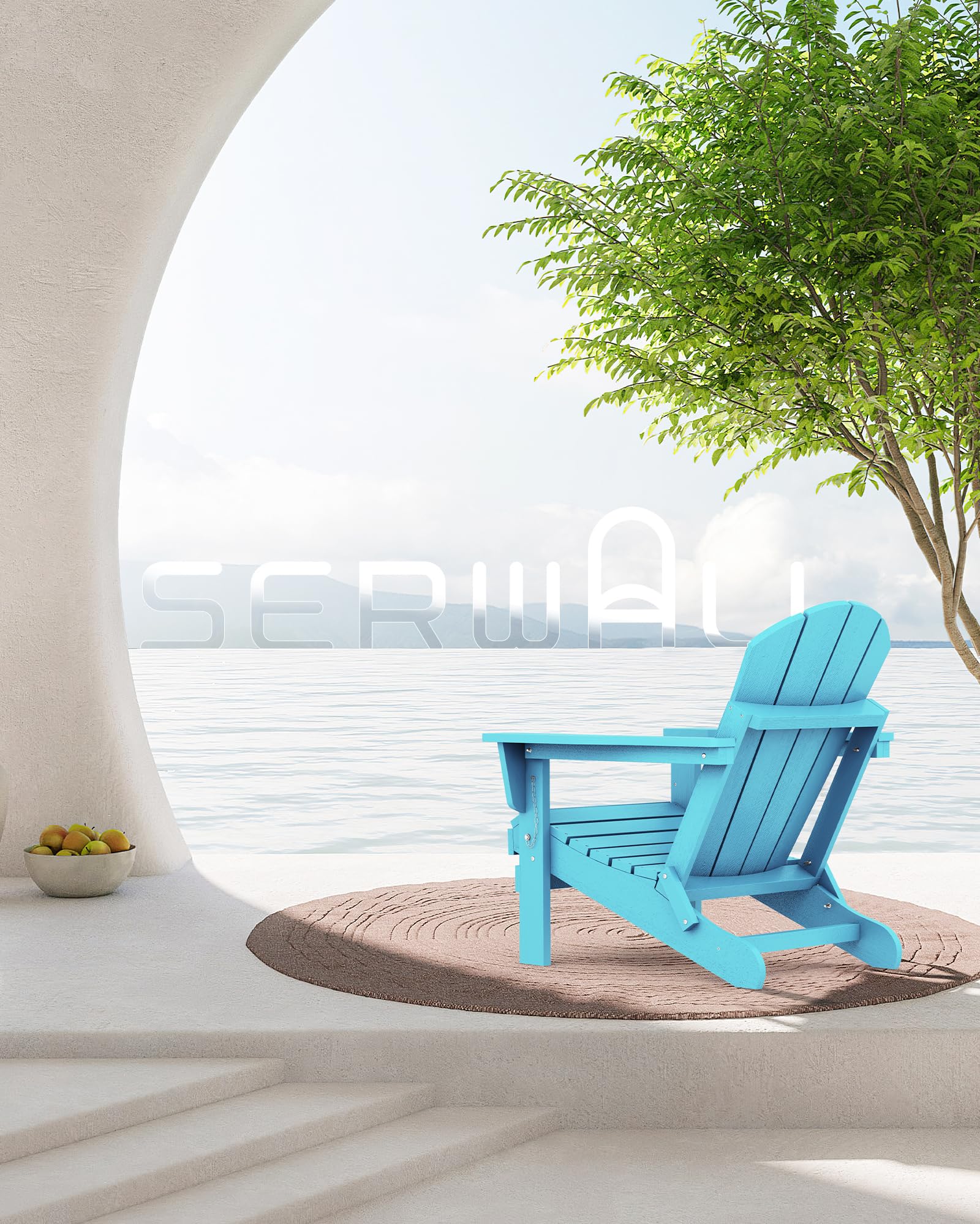 SERWALL Folding Adirondack Chair - Weather Resistant Outdoor Patio Furniture, Light Blue - Perfect for Backyard, Garden, Poolside & Beach Relaxation
