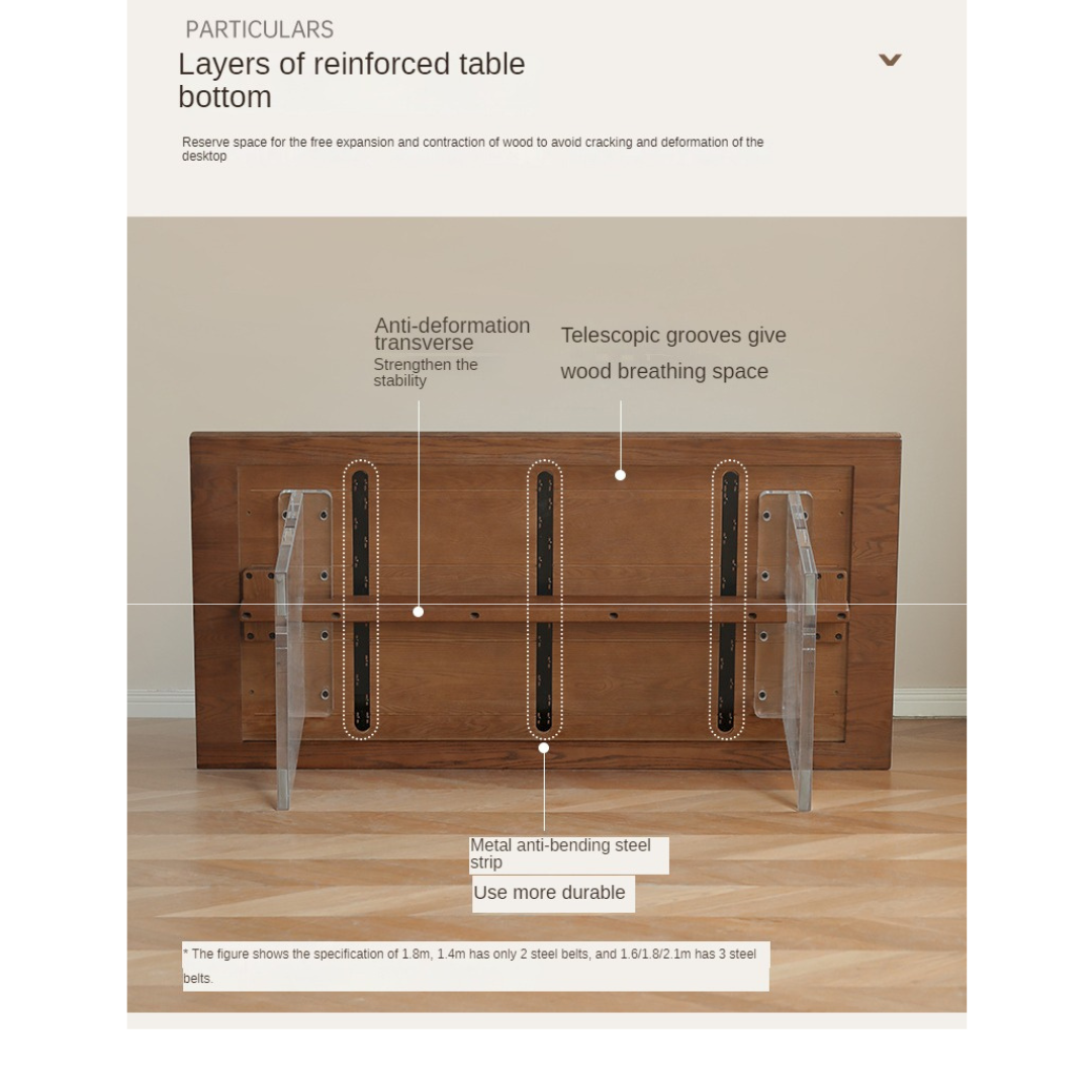 Solid Oak & Black Walnut Acrylic Floating Dining Table - Large Size Modern Wooden Table for Dining Room, Kitchen, and Open Concept Living Spaces