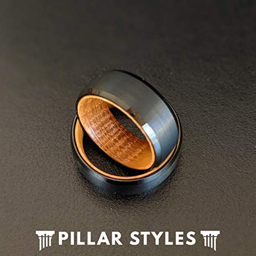 Black Whiskey Barrel Tungsten & Wood Wedding Band for Men - Reclaimed Wood & Tungsten Carbide Ring - Perfect for Grooms, Anniversary Gifts & Outdoor Enthusiasts