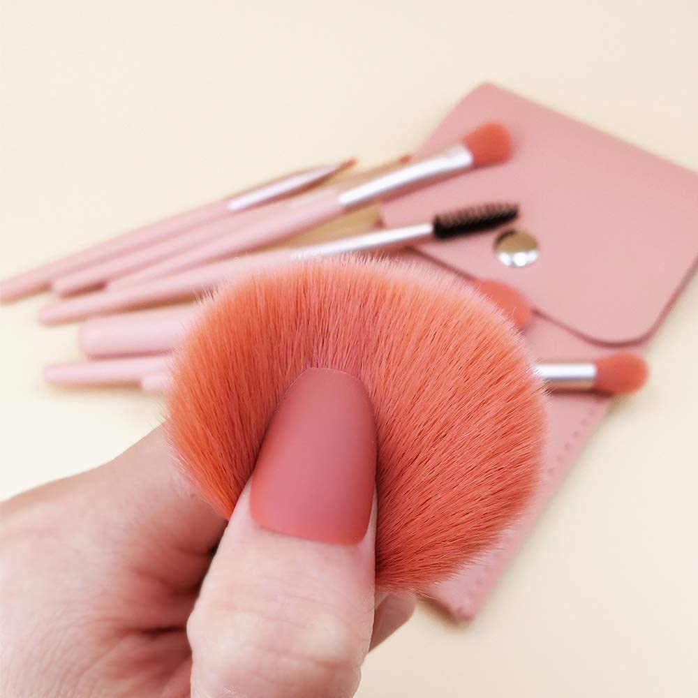 8-Piece Travel Portable Mini Makeup Brush Set - Foundation, Blush, Eyeshadow, Eyeliner, Lip & Eyebrow Brushes with Makeup Sponge & Storage Pouch | Perfect for On-the-Go Makeup, Travel Essentials & Professional Cosmetic Application