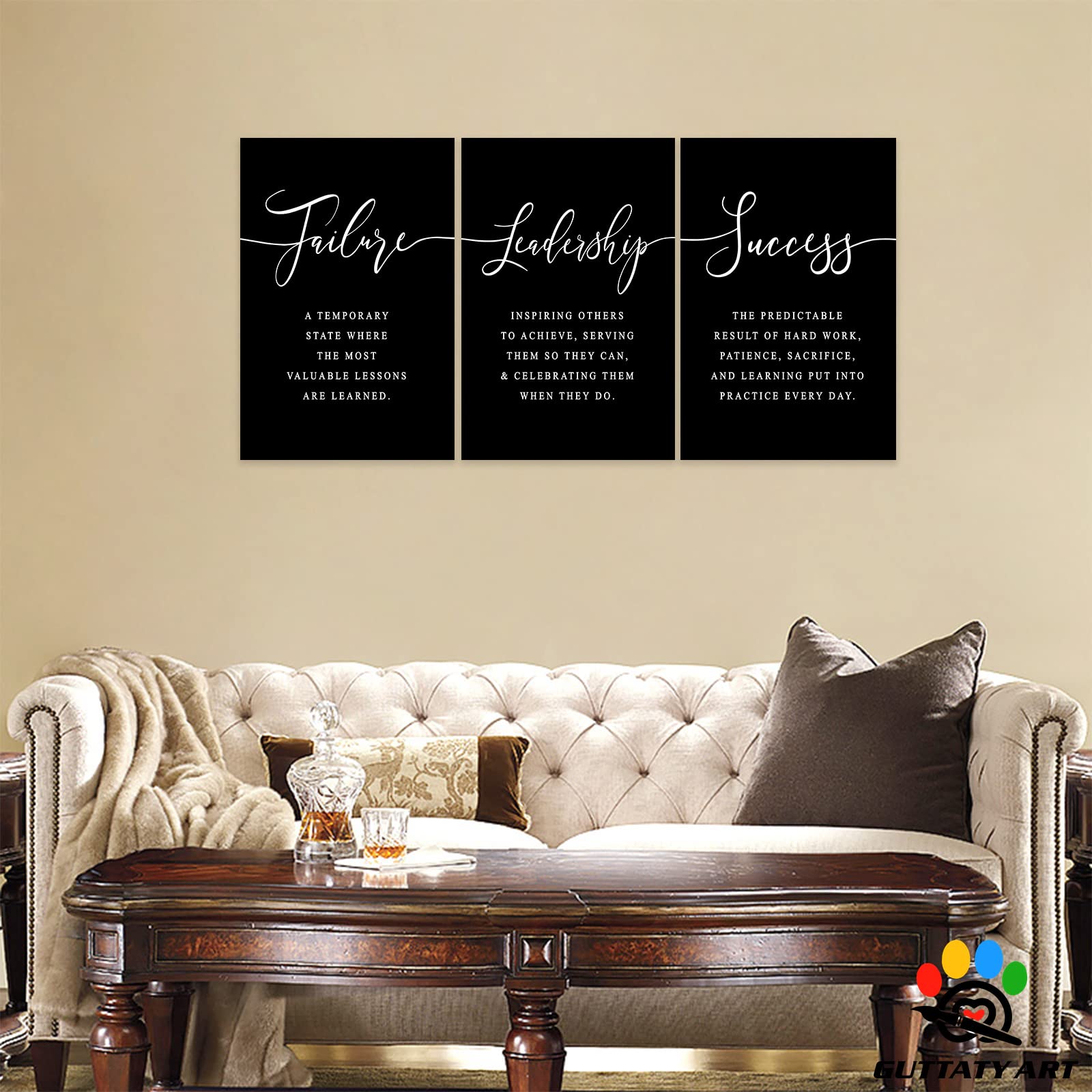 3-Panel Motivational Wall Art for Office & Home Decor - Inspirational Quotes Canvas Prints (24”x36”x3Pcs) - Failure to Success Leadership Affirmations - Perfect for Office, Living Room & Workspace Motivation