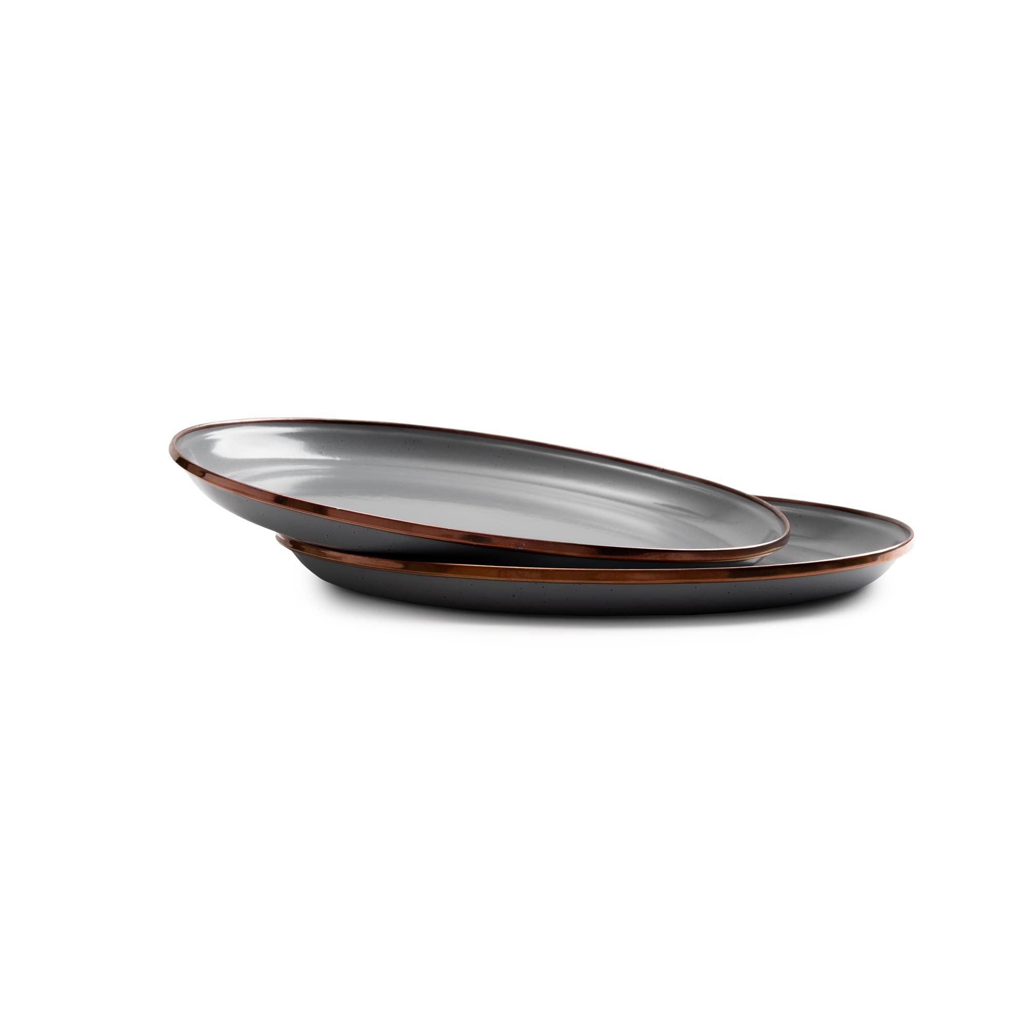 Barebones Enamel Deep Plate Set of 2 - Handcrafted Stainless Steel Trim Dinner Plates for Camping, Picnics & Outdoor Dining (Slate Gray) - Durable Kitchenware for RV, BBQ and Family Gatherings
