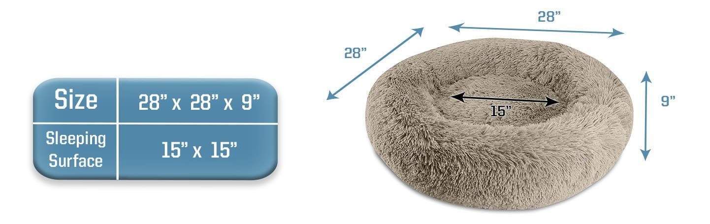 Arlee Donut Round Memory Foam Dog Bed - Calming Anxiety Relief Pet Bed with Shaggy Vegan Fur - Made in USA - Perfect for Small/Medium Dogs & Puppies in Living Room or Bedroom