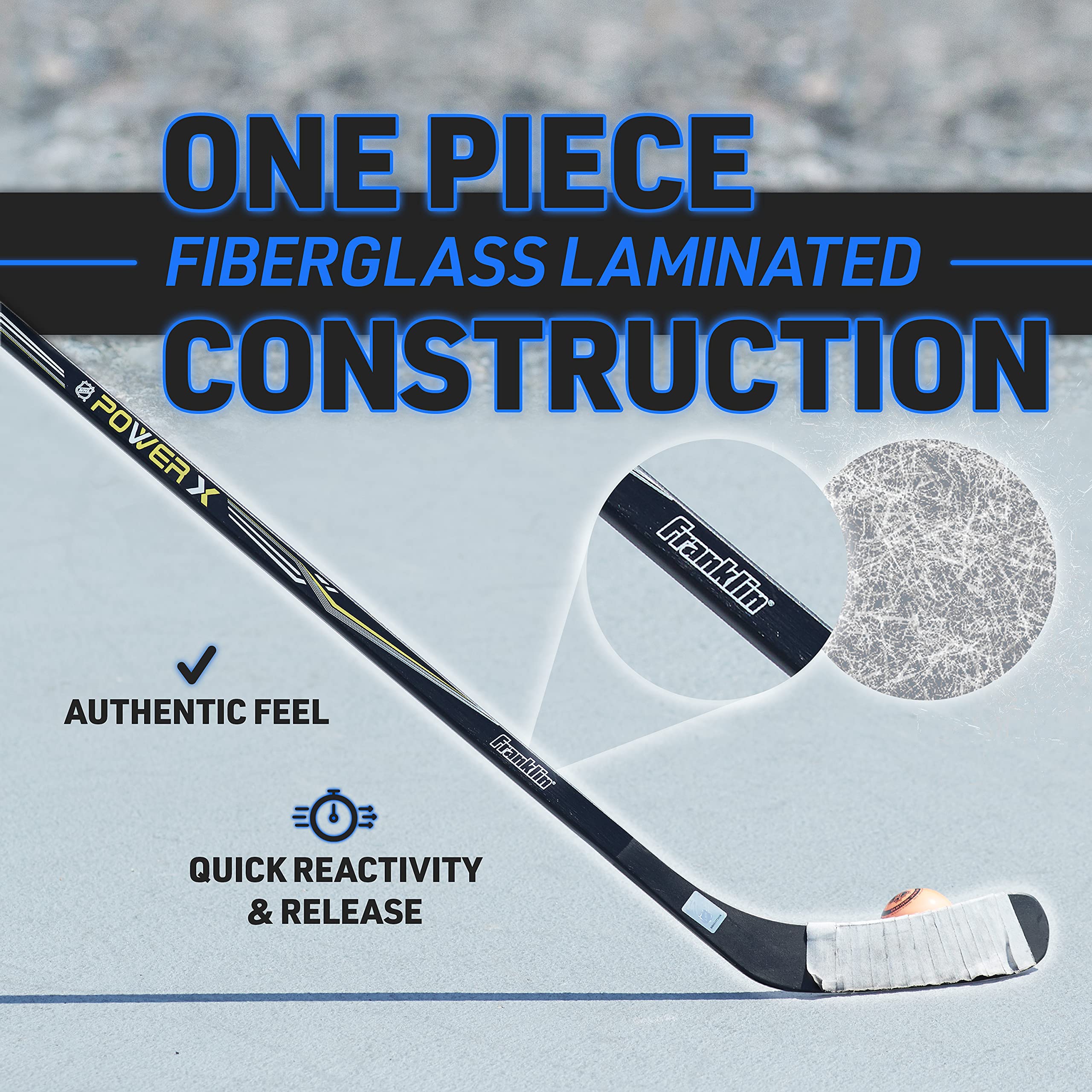 Franklin Sports Power X Junior Street Hockey Sticks - Youth Hockey Sticks for Outdoor Play - Right & Left Handed Kids Hockey Sticks - Wood & Fiberglass Composite Shaft - One-Piece Design - 58