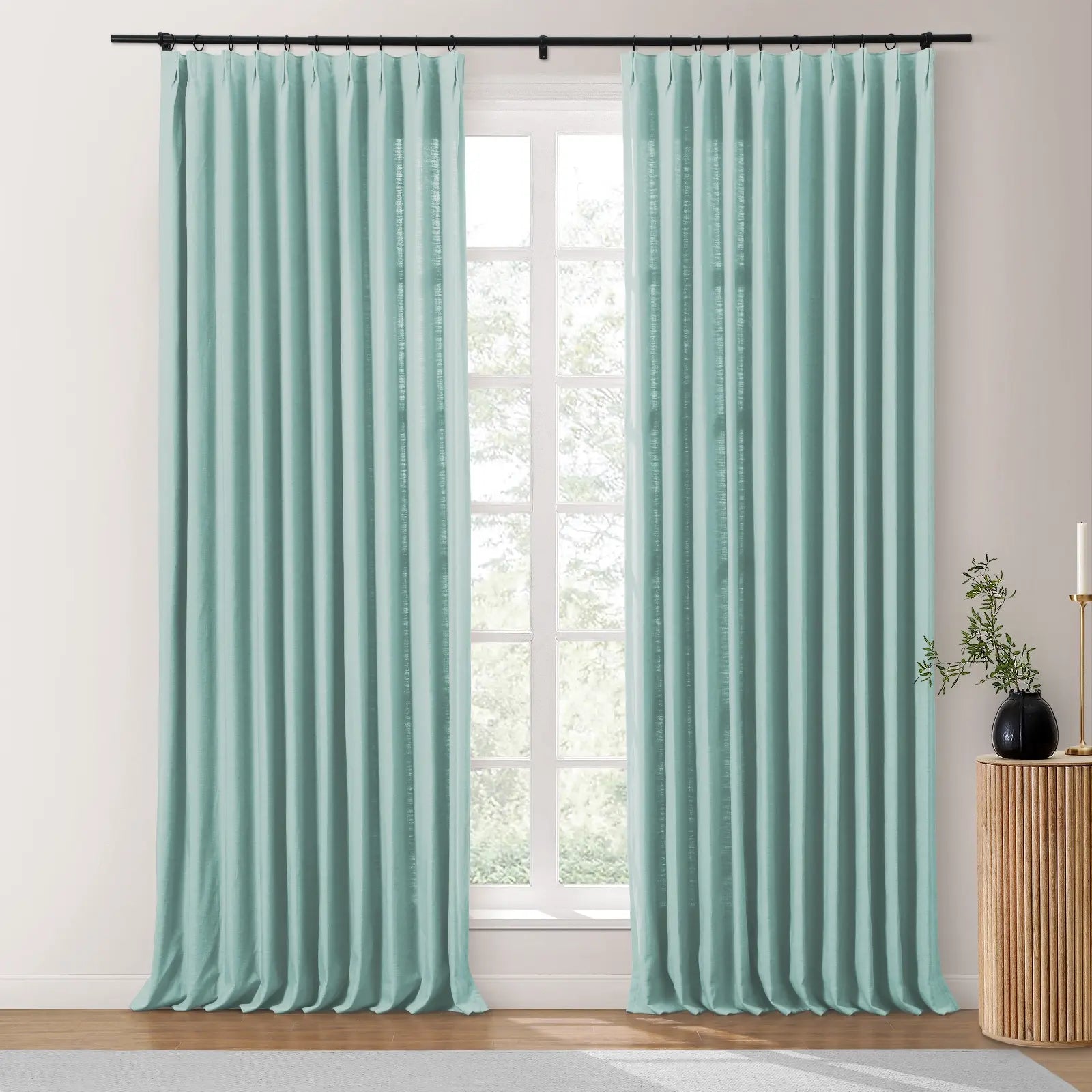 Isabella Heavyweight Cotton Blackout Curtains - Thermal Insulated Pleated Drapes for Living Room & Bedroom - Noise Reducing & Energy Saving Home Decor