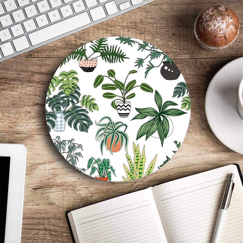 Ergonomic Round Mouse Pad with Non-Slip Rubber Base - Washable Gaming Mouse Mat with Lycra Cloth Surface - Cute Potted Plant Design for Office & Home Desk - Perfect for Wireless Mouse, Laptop & PC Gaming (Ideal for Work, Gaming & Daily Computer Use)