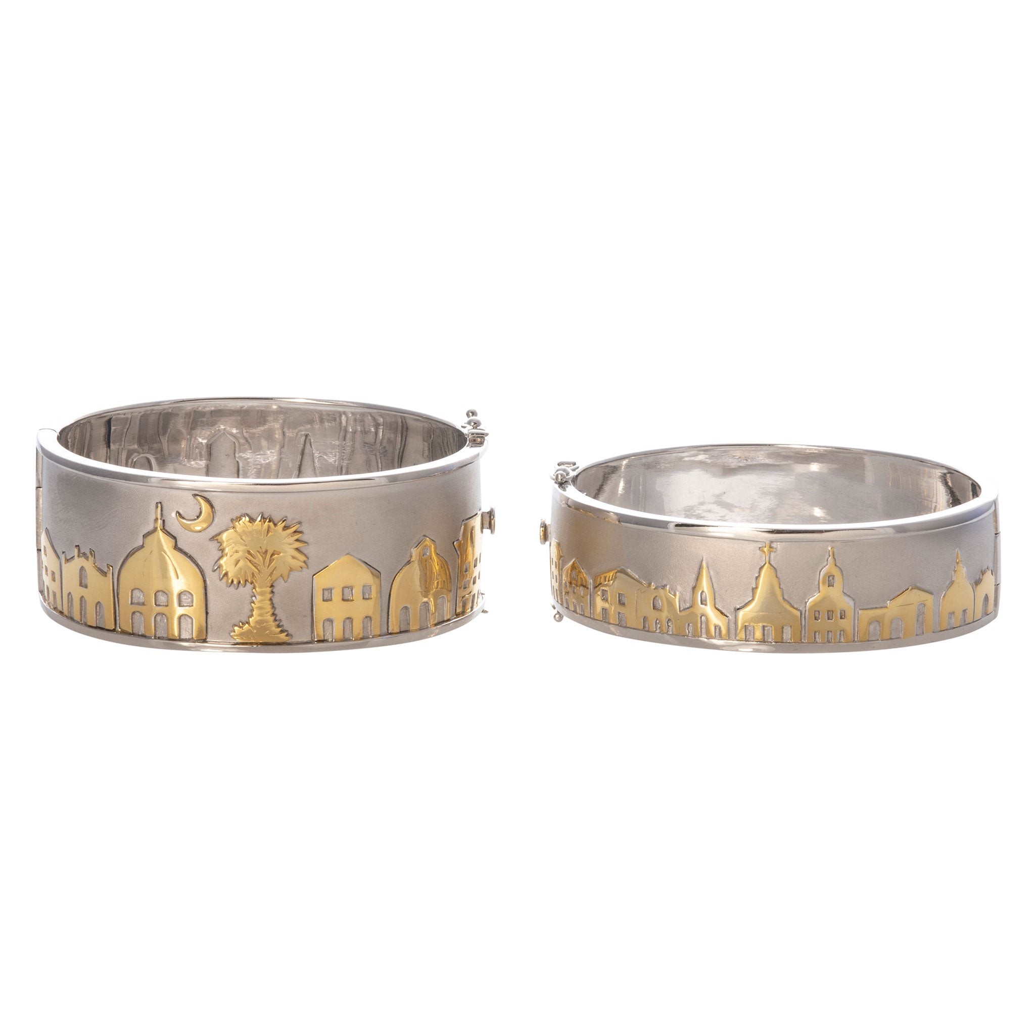 Charleston Skyline Cuff Bangle Bracelet - Elegant Silver Cityscape Jewelry for Women - Perfect for Travel Souvenirs, Gifts & Everyday Wear