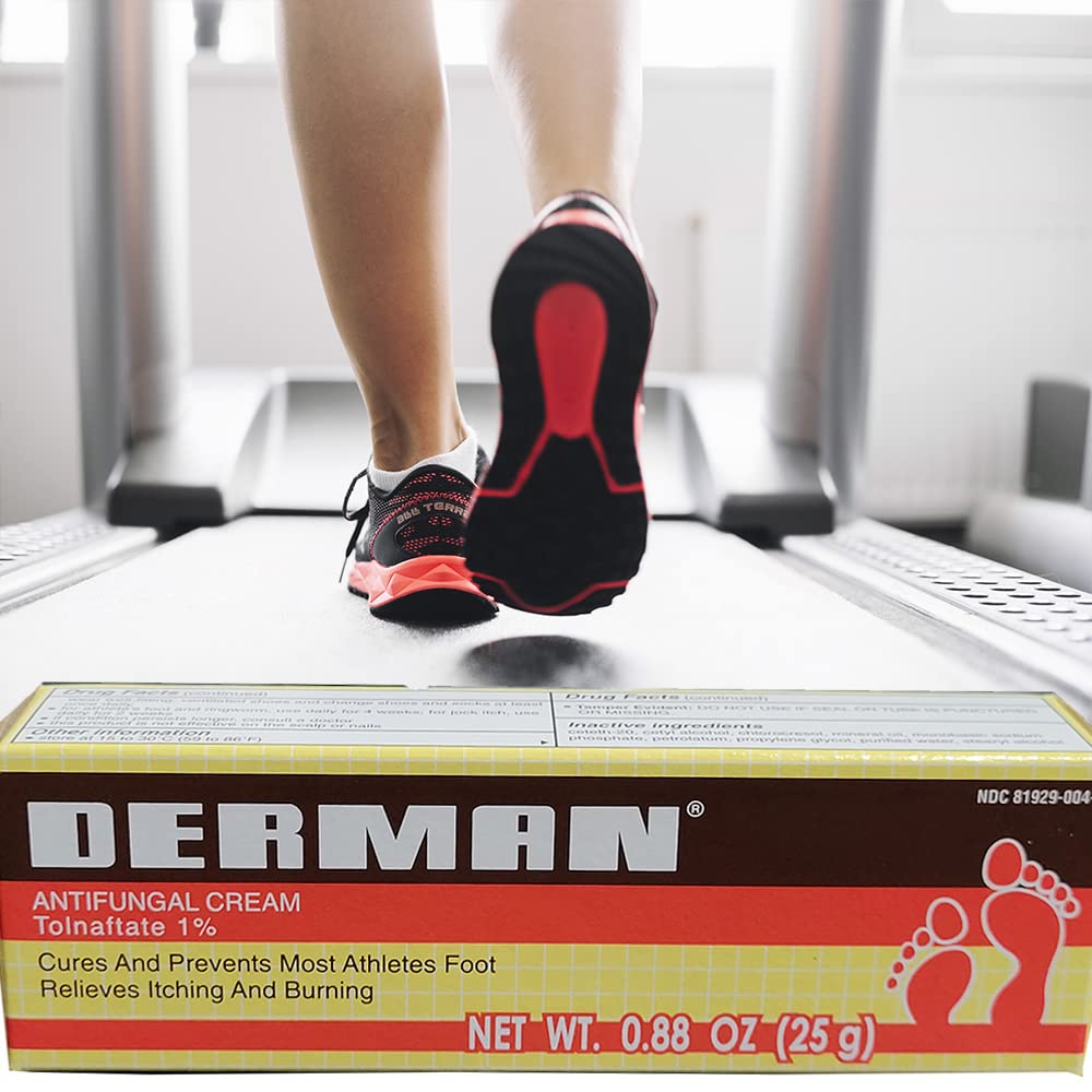 Derman Antifungal Cream for Athlete's Foot Treatment - 3 Pack (0.88 Oz Each) | Fast-Acting Relief for Itching, Burning & Cracked Skin | Ideal for Gym, Pool & Sports Activities