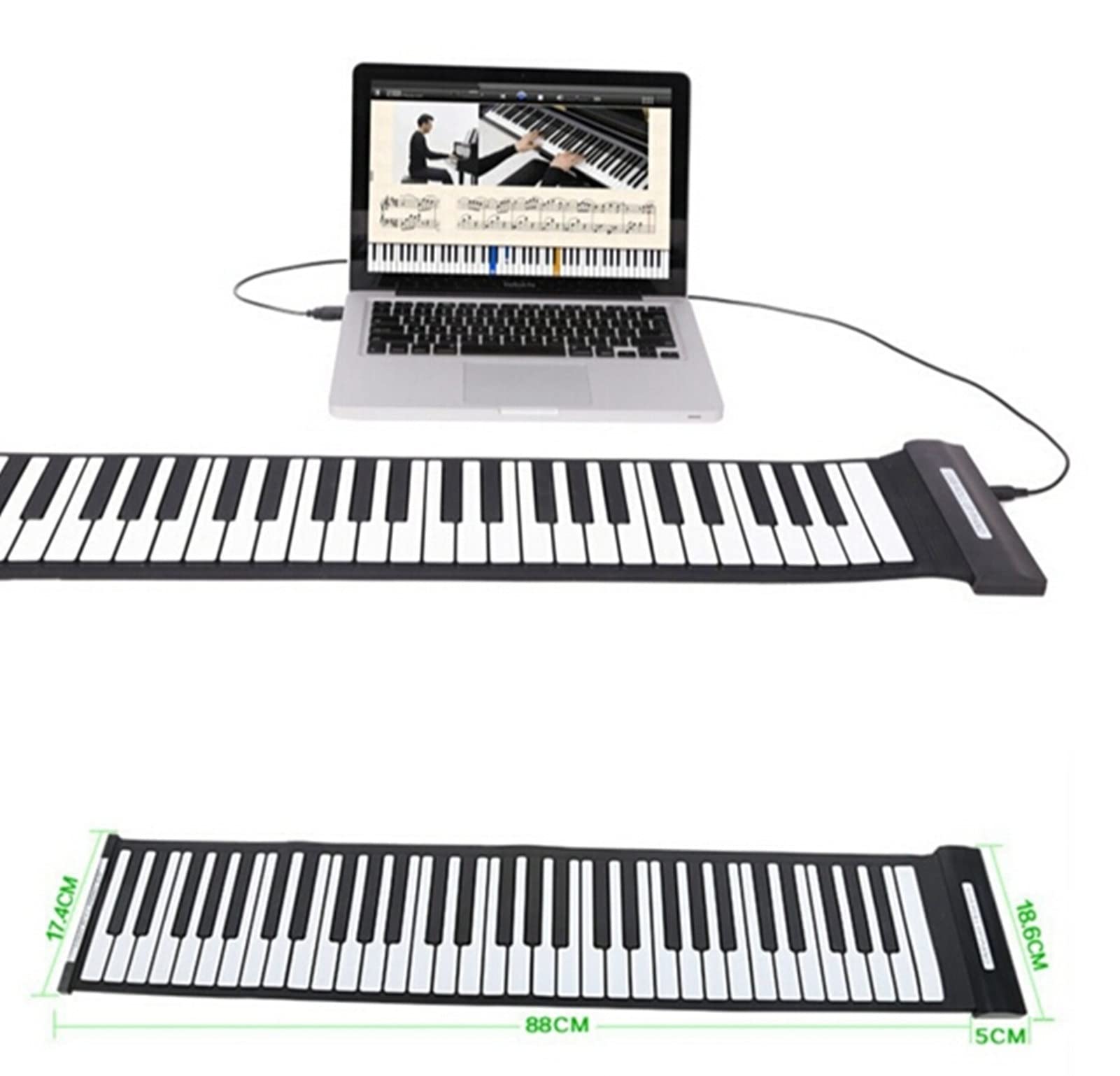 TSTS 61 Key Foldable USB MIDI Electronic Roll Up Piano - Portable Keyboard for Home, Travel & Music Practice