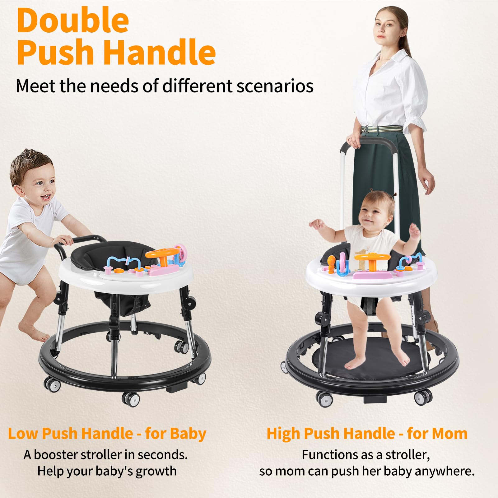 Foldable 9-Speed Adjustable Baby Walker with Wheels & Music - Anti-Fall Infant Activity Center for Boys & Girls 6-24 Months - Perfect for Learning to Walk & Playtime Fun at Home