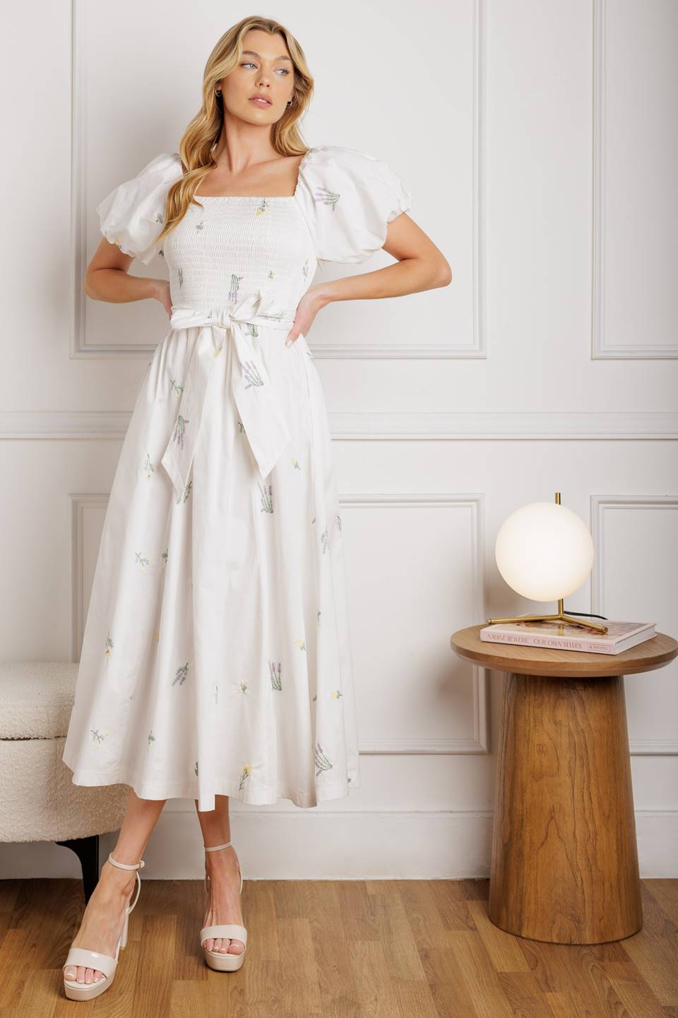 Elegant Petite Flowers Embroidered Midi Dress for Women | Floral Summer Dress for Casual Wear & Special Occasions