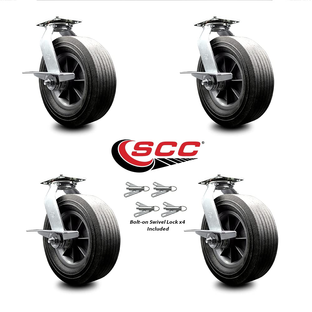 Greenlee GMX Cart Heavy Duty Replacement Caster Set - 4 Swivel Casters with Brakes & Bolt-On Locks - Semi-Pneumatic Wheels for Industrial Equipment & Workstations - Perfect for Service Carts, Tool Carts & Workshop Applications