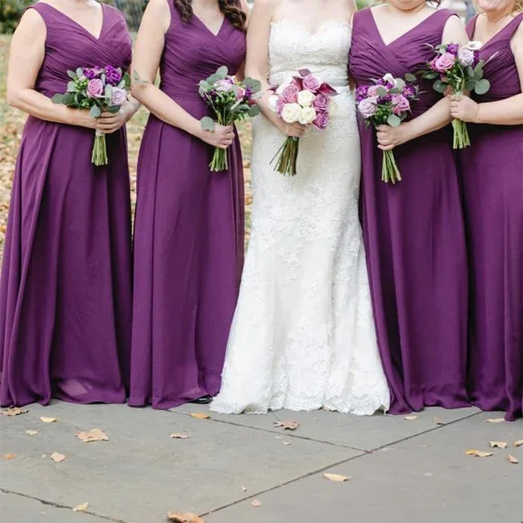 Elegant Lilac Chiffon Bridesmaid Dress with V-Neck & High Slit - Backless Long Prom Gown for Weddings, Parties & Formal Events